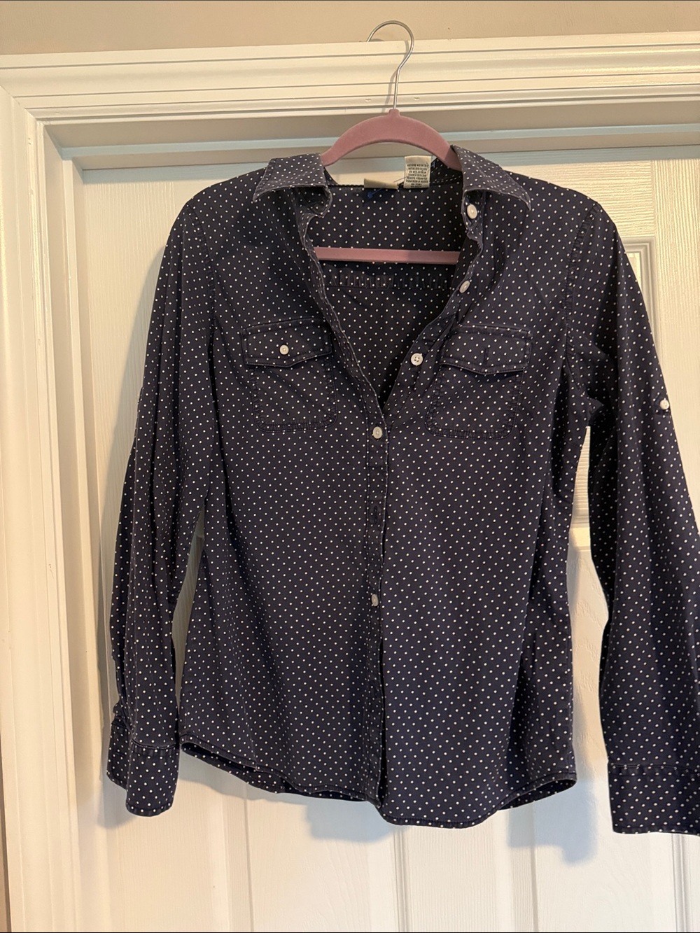 L.L. Bean Navy Blue Polka Dot Women's Shirt